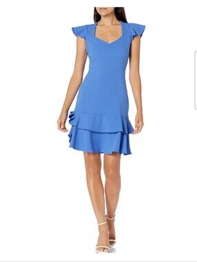 NINE WEST Women's Textured Crepe Tier Skirt Dress Size 14 Like New